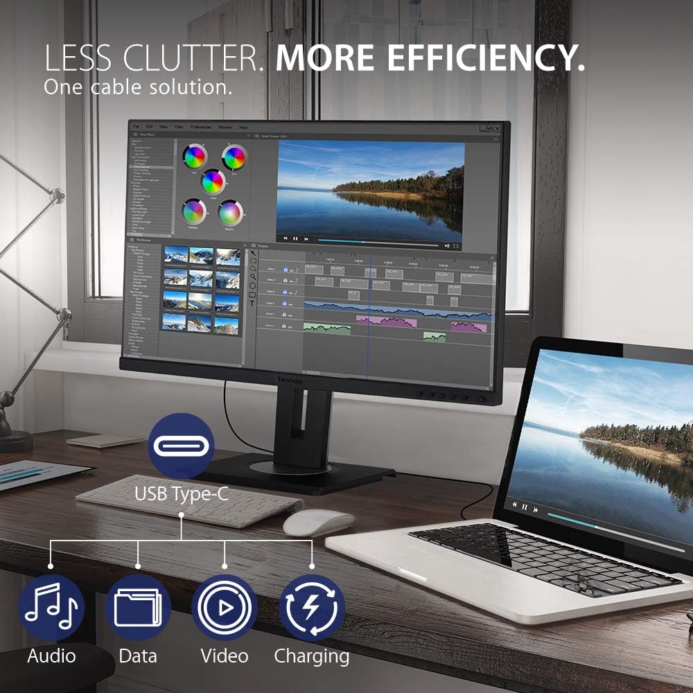 ViewSonic VG2455-2K 24 Inch IPS 1440p Monitor with USB 3.1 Type C HDMI DisplayPort and 40 Degree Tilt Ergonomics for Home and Office (Renewed)