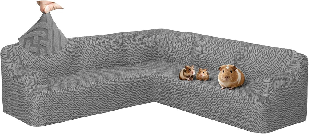 Sectional Couch Covers L Shape Sofa Cover 1-Piece Stretch Corner Couch Covers Non Slip Washable Sofa Slipcovers Soft Fleece Furniture Protector for Dogs Pet (Medium, Gray)