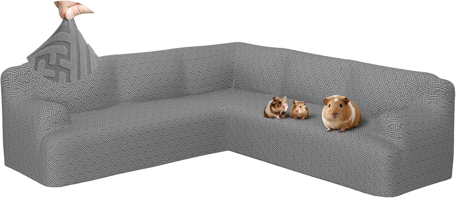 Sectional Couch Covers L Shape Sofa Cover 1-Piece Stretch Corner Couch Covers Non Slip Washable Sofa Slipcovers Soft Fleece Furniture Protector for Dogs Pet (Medium, Gray)