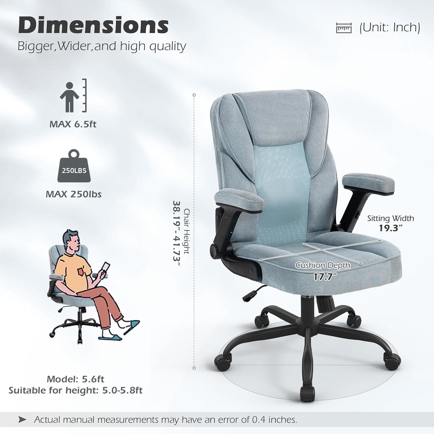 SEATZONE Ergonomic Home Desk Office Chair with Armrests and Wheels, Comfortable Swivel Task Executive Computer Chair, Velvet Fabric for Adults and Teens,Gray