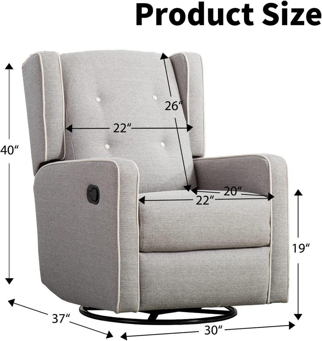 CANMOV Swivel Rocker Recliner Chair Set of 2, Nursery Glider Chair, Nursery Rocking Chairs, Manual Reclining Chair, Grey