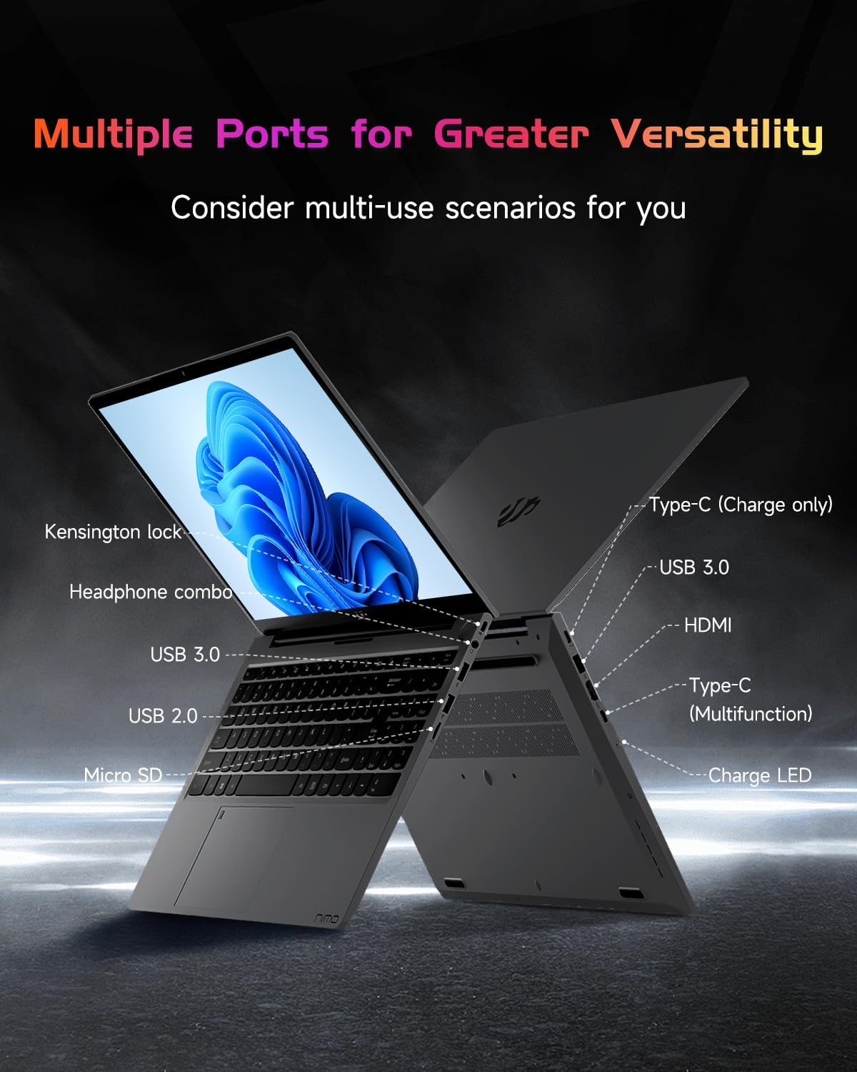 NIMO 15.6' IPS FHD-Laptop-Computer, Intel Pentium Quad Core N100 4GB RAM 128GB SSD (Beat i3-1115G4, Up to 3.4GHz) Backlit Keyboard Fingerprint Type-C WiFi 6 BT5.2, for Student and Home (Renewed)