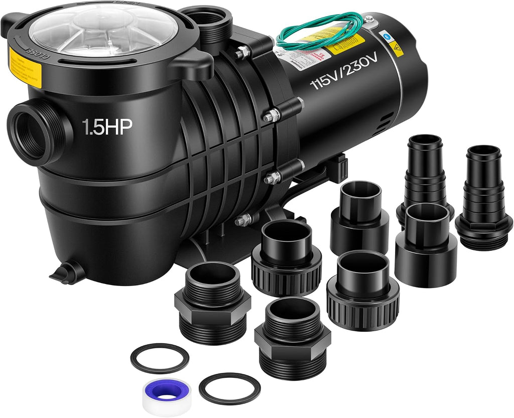 VIVOHOME 1.5 HP 6500 GPH Powerful Copper Motor Dual Voltage Self Primming in/Above Ground Swimming Pool Pump w1.25'' & 1.5' & 2.0'' Unions Energy Saving w/Strainer Basket