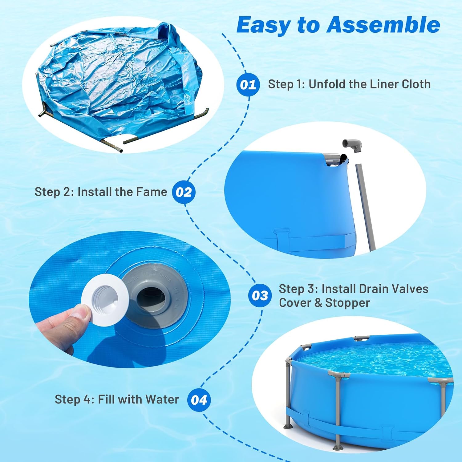 Goplus Above Ground Swimming Pool, 12' x 12' x 30'' Metal Frame Family Pool Set w/PVC Fabric, 3 Stoppers, Drainage Valve Connector, for Outdoor, Backyard, Garden, Patio (12' Round, 1617 Gal, Blue)