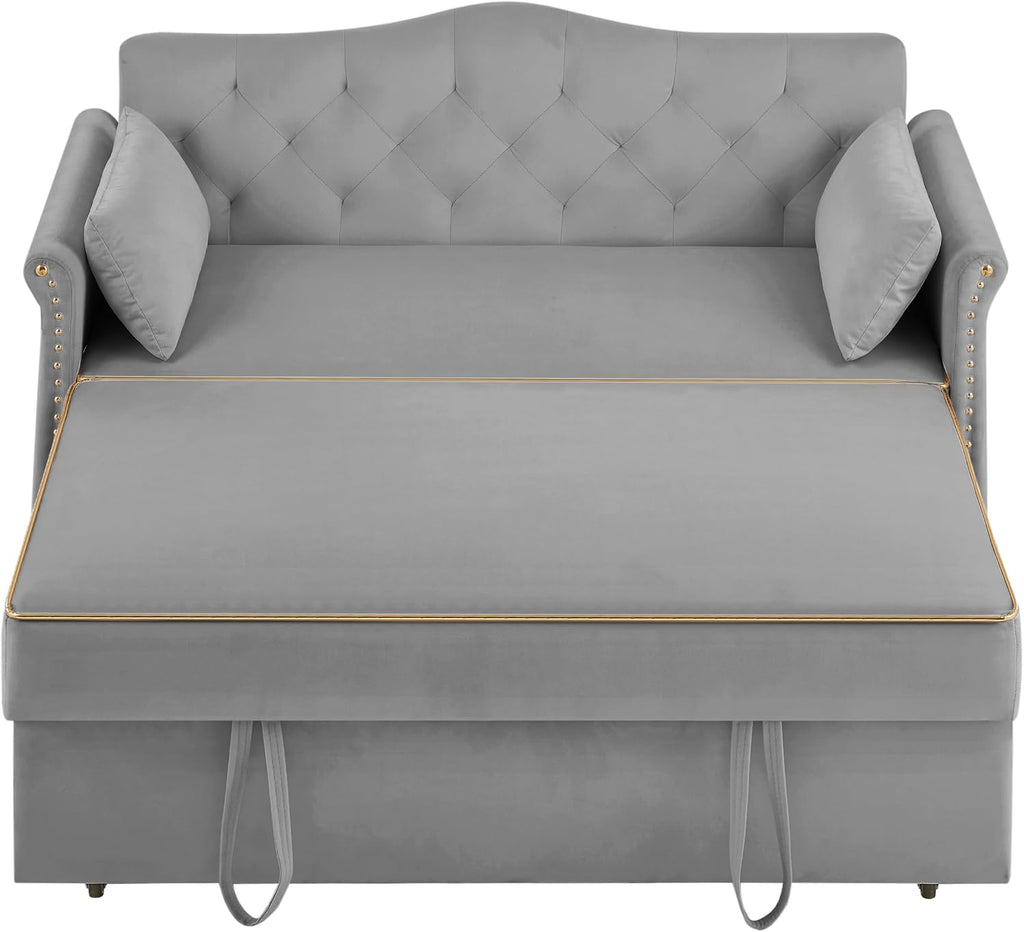 Auvsoce 57'' Convertible Sleeper Sofa Bed with Adjustable Backrest, Chaise Lounge, 2 Pillows & Side Storage Pockets – Stylish & Functional Furniture for Living Room or Small Spaces (Grey Sofa Bed)