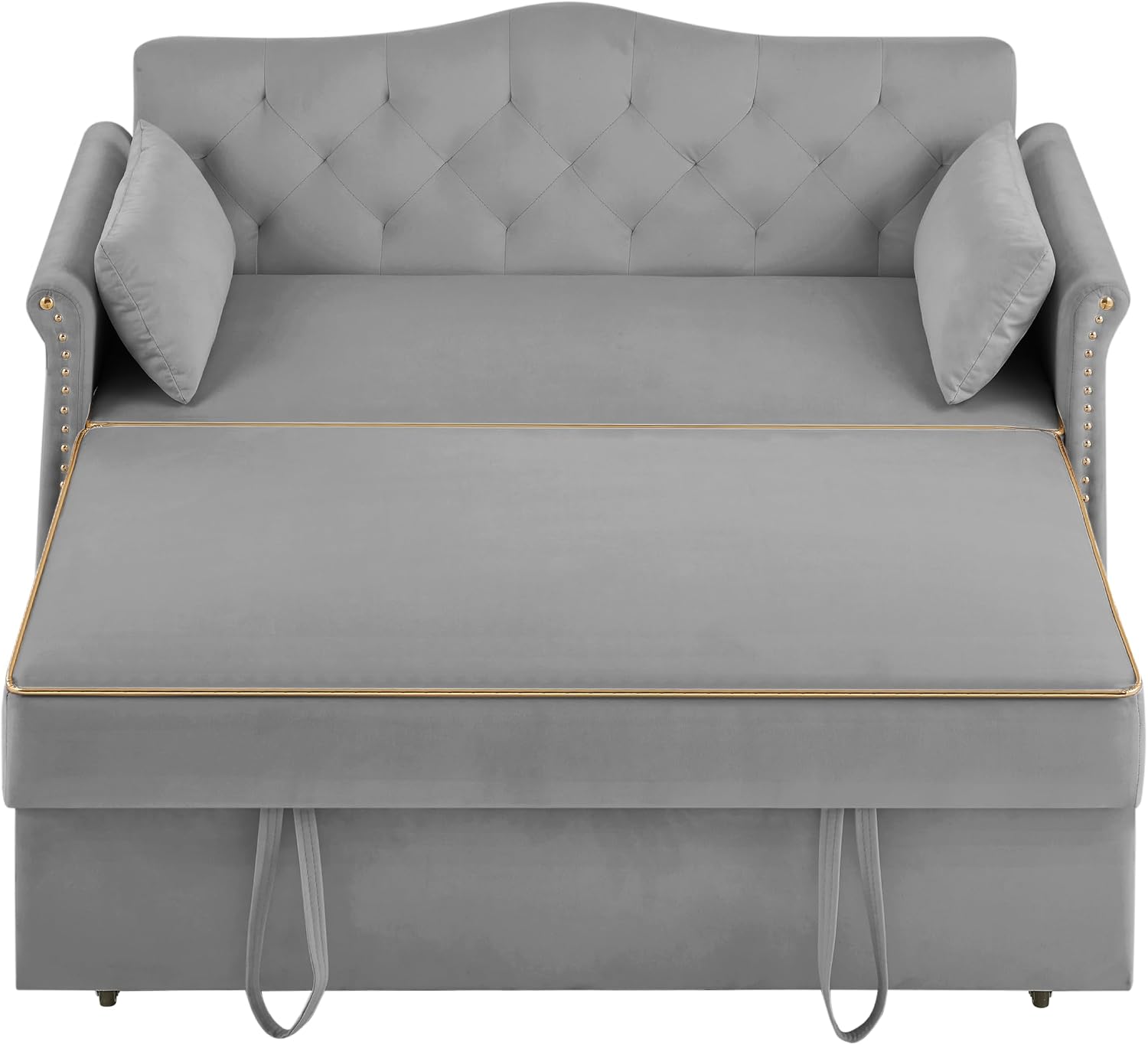 Auvsoce 57'' Convertible Sleeper Sofa Bed with Adjustable Backrest, Chaise Lounge, 2 Pillows & Side Storage Pockets – Stylish & Functional Furniture for Living Room or Small Spaces (Grey Sofa Bed)