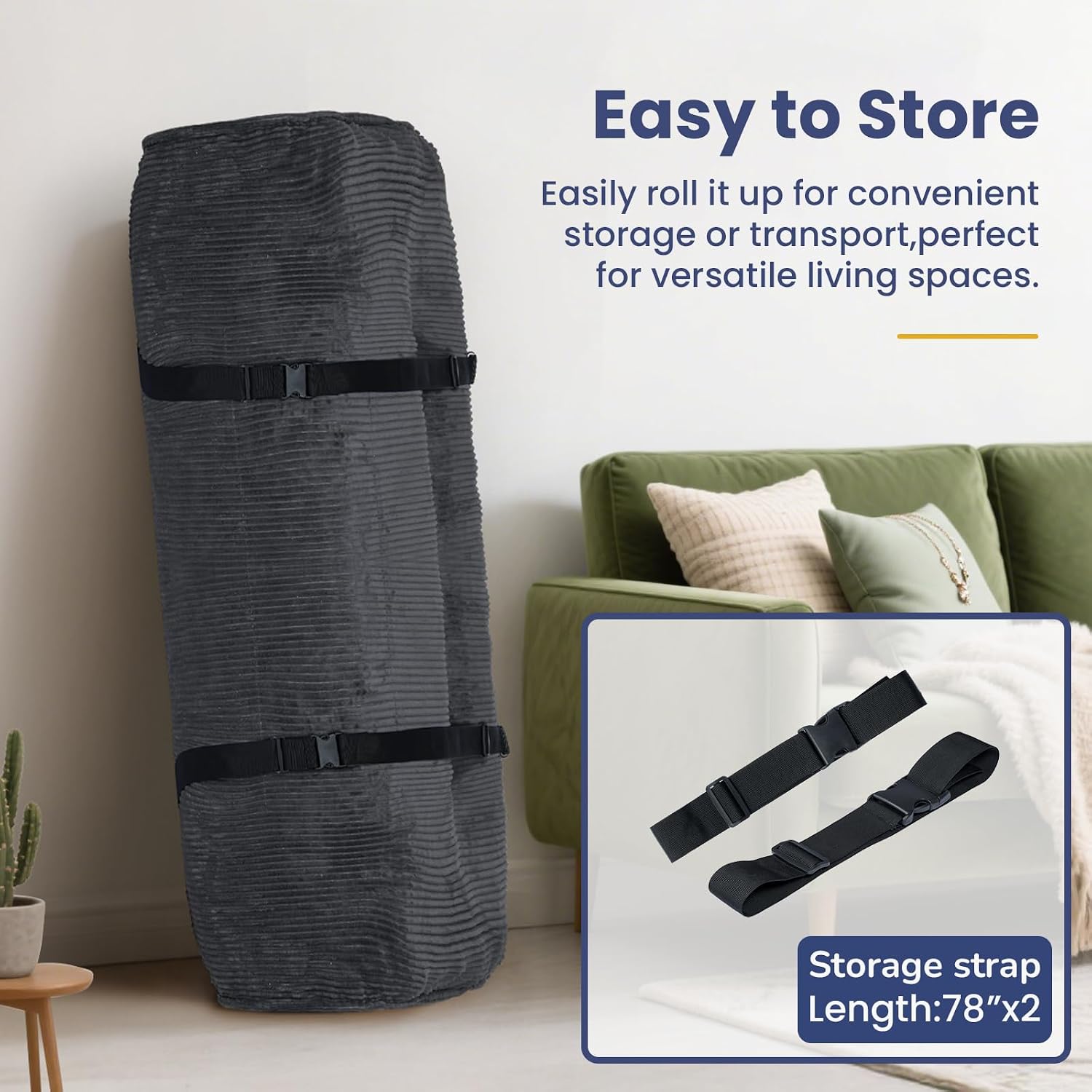 JUIKURY 8' Futon Mattress Queen Size, Thick Futons Sofa Couch Bed Sleeper Sofa Bed, Floor Mattress for Adults, Roll Up Folding Mattres Shredded Foam Filling, Medium Firm(Frame Not Included)