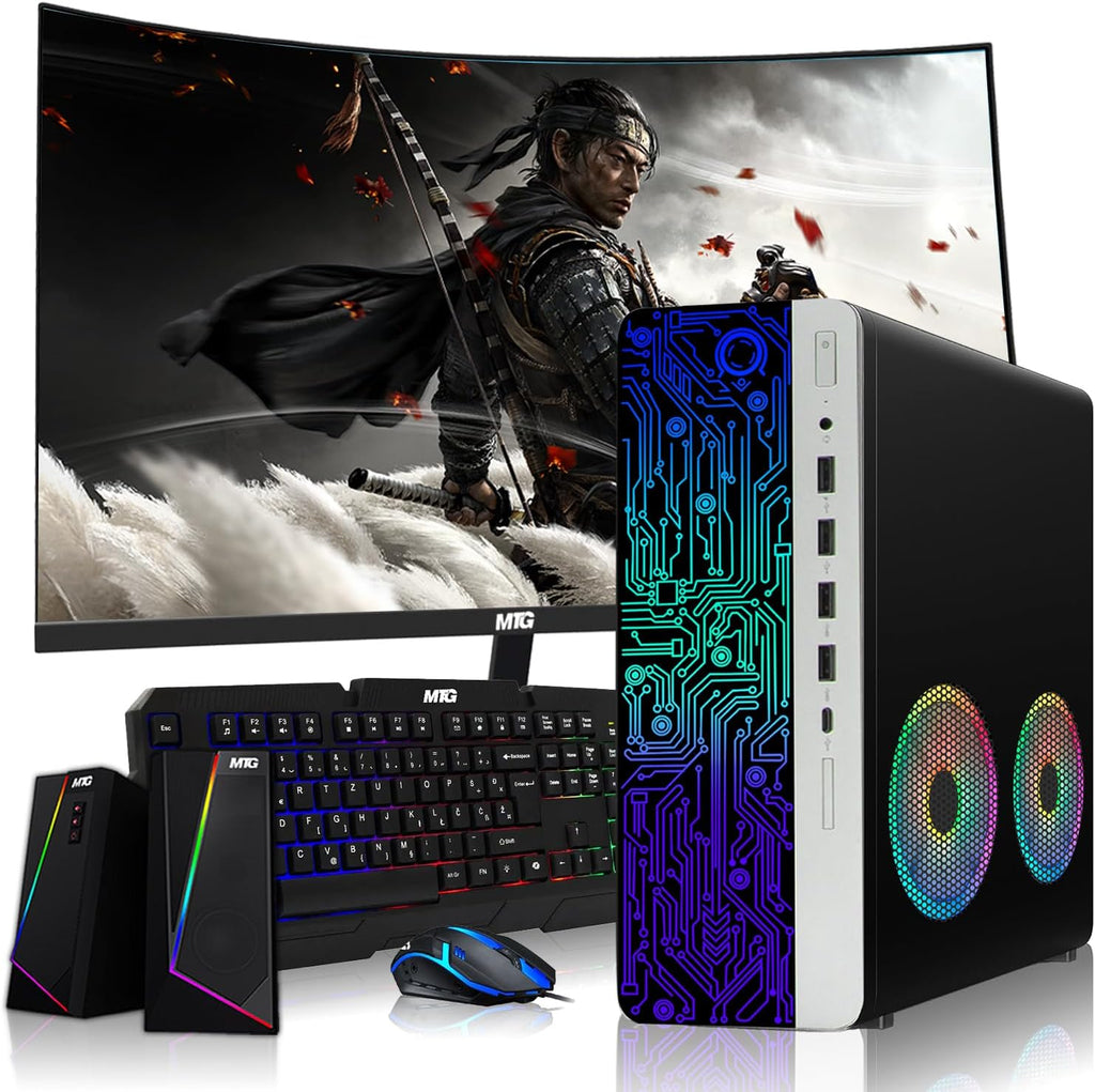 TechMagnet HP G4 Desktop Computer PC AMD Pro A10-9700 R7,16GB RAM,256GB SSD,27-inch Curved Monitor,RGB Speaker,RGB Keyboard with AI-Enabled Copilot Key,Mouse,2X ARGB Fan WiFi,Windows 11 Pro (Renewed)