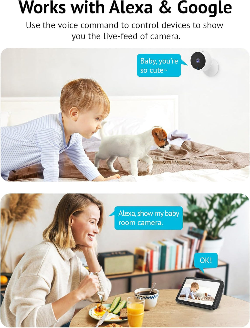 LaView 8MP 4K Cameras for Home Security Indoor,Home Security Camera for Baby/Elder/Pet/Nanny,Baby Cam Starlight Sensor Color Night Vision,US Cloud Service,Compatible with Alexa