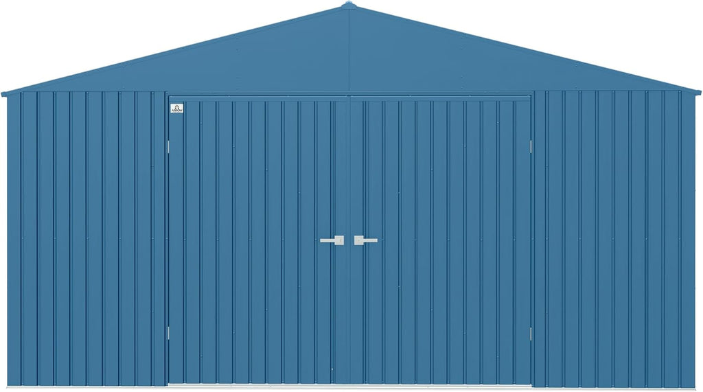Arrow Shed Elite 14' x 12' Tall Outdoor Steel Storage Shed with High Gable and Lockable Doors Storage Building, Blue Grey