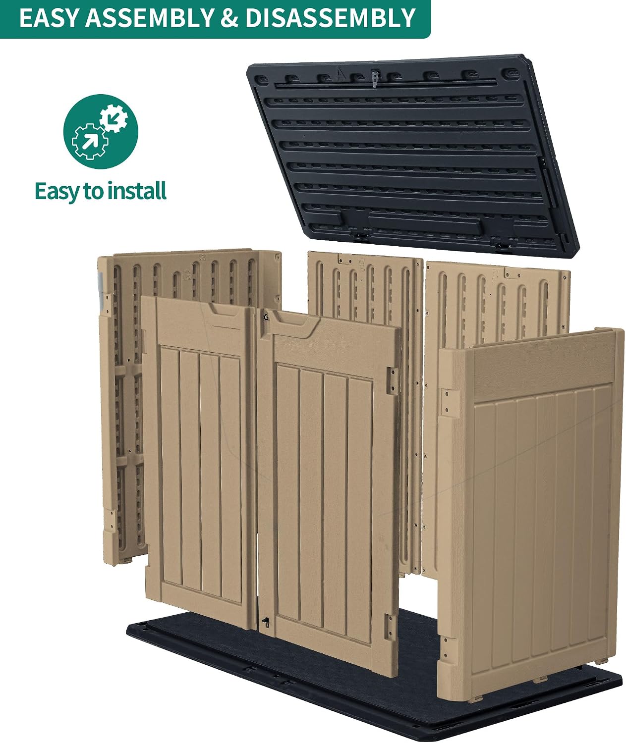 YITAHOME Extra Large Outdoor Horizontal Storage Shed, 4.5x4ft Resin Tool Sheds w/o Shelf, Easy to Assemble Waterproof Storage for Trash Cans, Garden Tools, Lawn Mower, Lockable, Brown