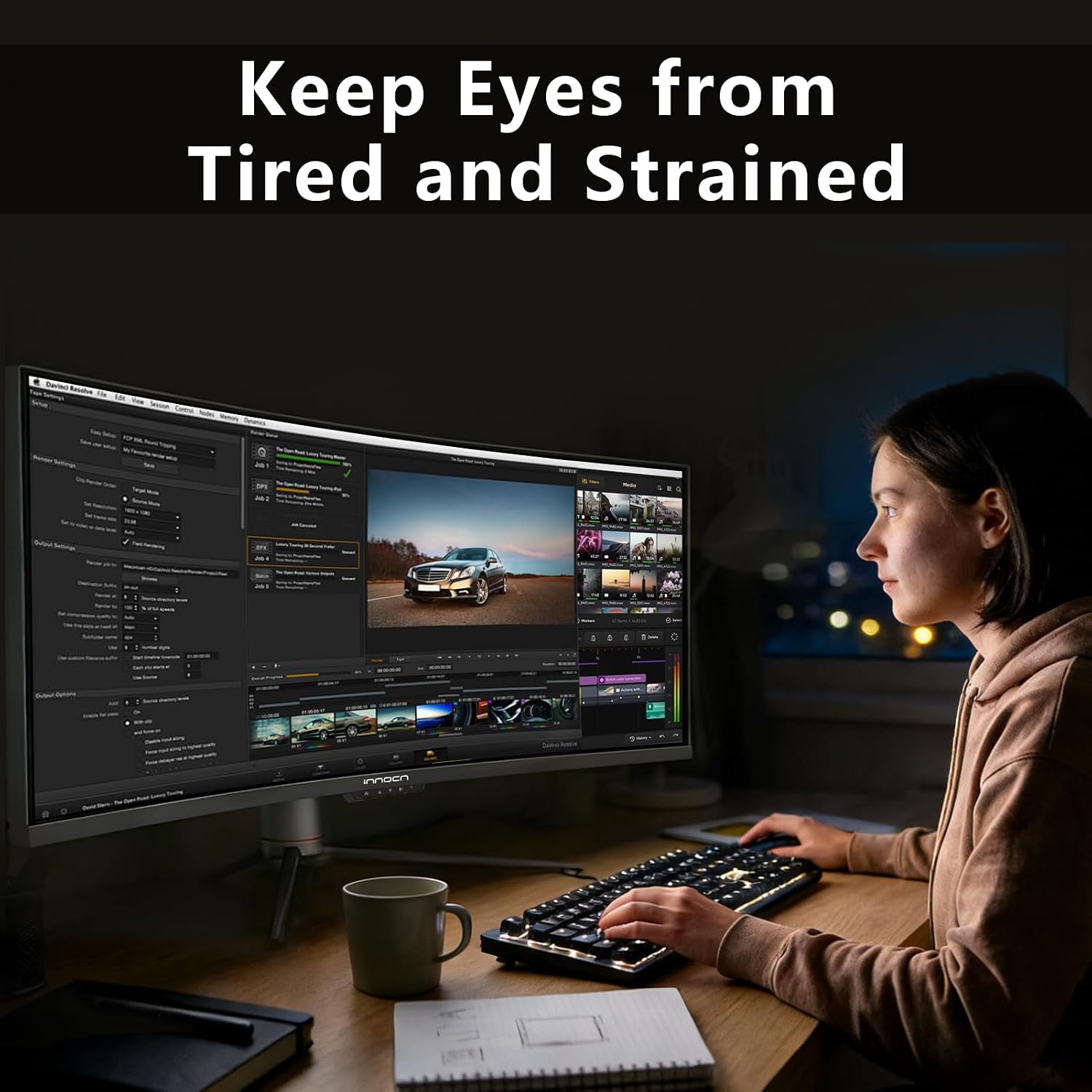 INNOCN Ultrawide 49' Curved 3840 x 1080P 144Hz 32:9 Monitor, Screen Split PIP PBP for Workflow/Gaming, R1800, 99% sRGB, HDR400, USB C, DisplayPort, HDMI, Speakers, Adjustable, Black (HDMI+DP Cable)
