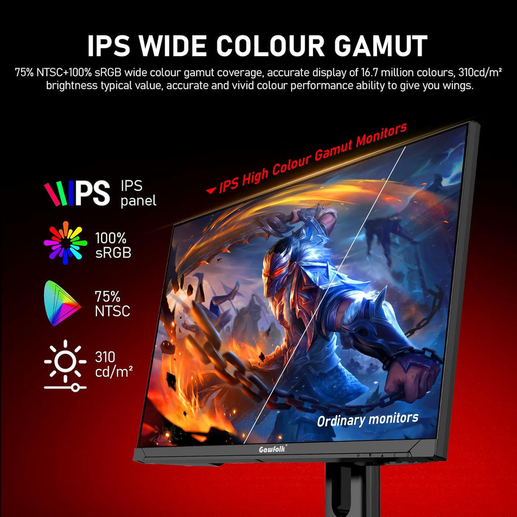 Gawfolk 27 inch 2K QHD(2560×1440) PC Screen, 180Hz Gaming Monitor, 1ms Without Bezel, FreeSync,100% sRGB, 178° Wide Viewing Angle, HDMI2.0 & DisplayPort 1.4, 75 * 75MM Wall Mount Compatible- Black