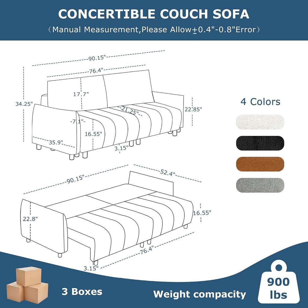 Mofolit Sleeper Sofa Bed Convertible Couch with Storage in Chenille Fabric Loveseat for Living Room Apartment and Small Spaces (Grey)