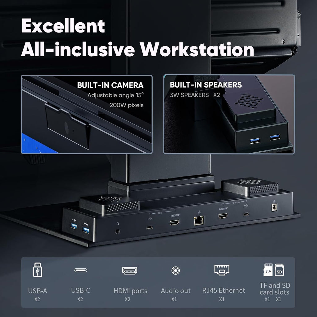 MP Mobile Pixels Geminos X (2 x 24 inch) Dual Stacked Computer Monitor, All-Inclusive Workstation, 65W USB-C Charging 2K Bottom Touchscreen, 1080P Webcam&Speakers, USB-A/USB-C/HDMI, Ergo Design