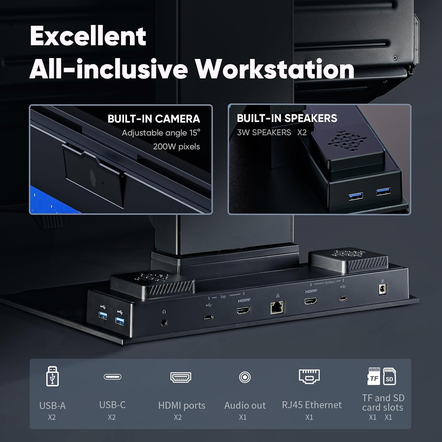 MP Mobile Pixels Geminos X (2 x 24 inch) Dual Stacked Computer Monitor, All-Inclusive Workstation, 65W USB-C Charging 2K Bottom Touchscreen, 1080P Webcam&Speakers, USB-A/USB-C/HDMI, Ergo Design