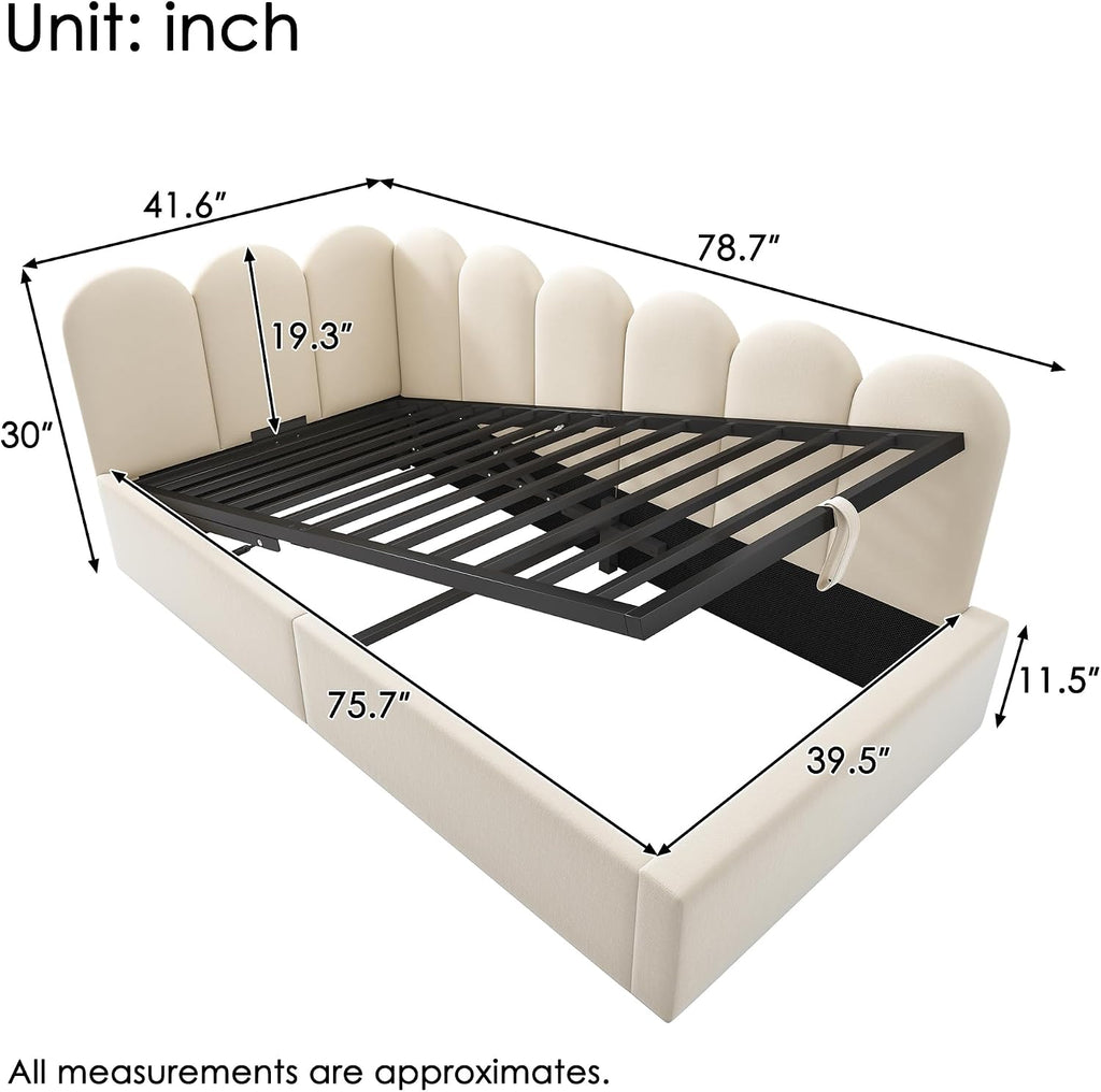 Merax Modern Upholstered Lift Up Sofa Day Bed with Headboard, Velvet Platform Bed Frame with Hydraulic Storage, No Box Spring Needed/Easy Assemble Twin, Beige