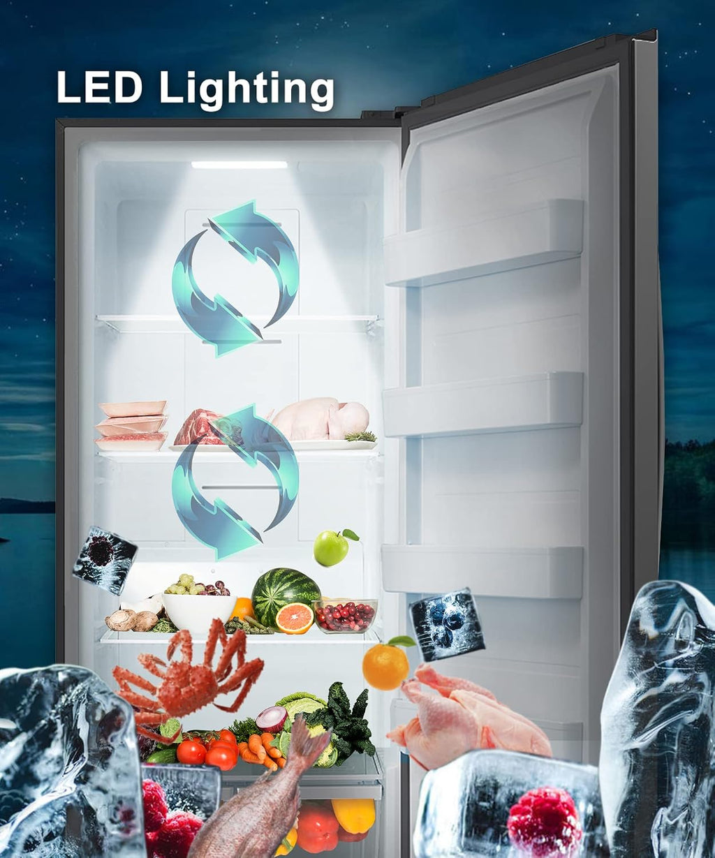21 Cu.Ft Convertible Upright Freezer Refrigerator, Stand Up Refrigerator 115v, Garage Vertical Freezer with Single Door, Frost Free, Stainless Steel, Lock