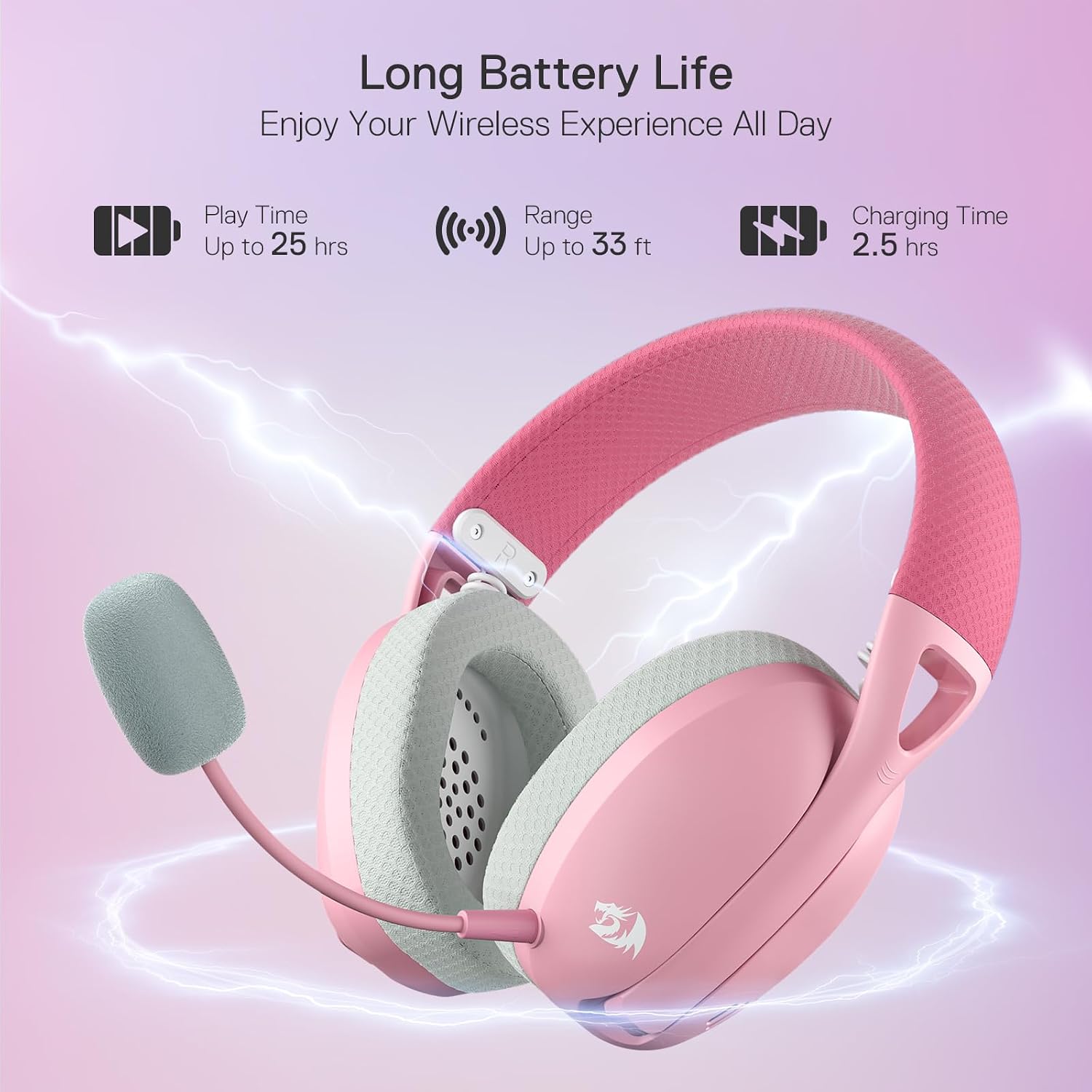 Redragon H848 Wireless Gaming Headset - Lightweight - 7.1 Surround Sound - 40MM Drivers - Detachable Microphone - Multi Platforms for PC, PS5/4/3, Switch, Mobile