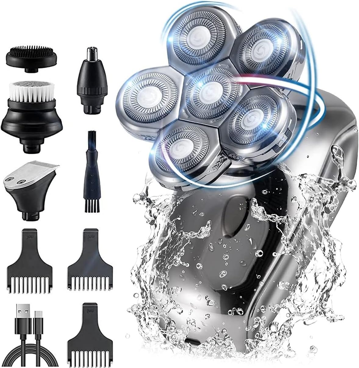 Electric Razor for Men, 6 in 1 Grooming Kits Electric Shaver Facial Body Electric Razor for Men Wet Dry Hair Beard Bald Head Shaving Machine Rechargeable