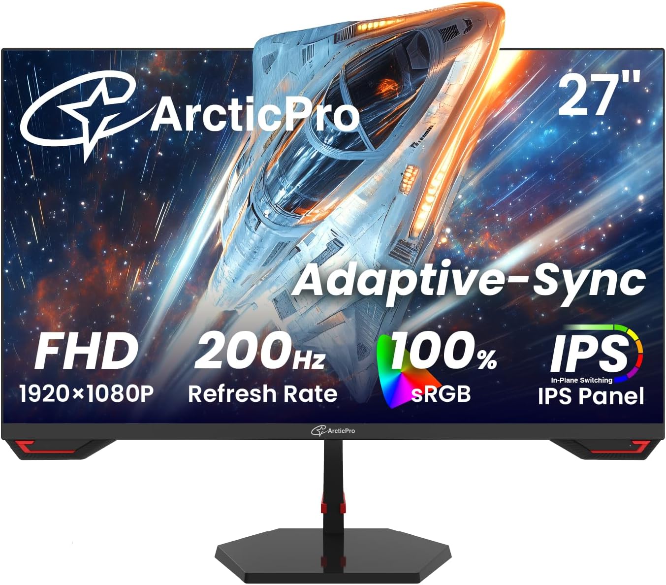 ArcticPro 27inch Gaming Monitor 200Hz 180Hz, IPS, FHD 1080p, 1ms Response Time, Adaptive sync, PC Computer Monitor, 3-Sided Frameless, Ultra Slim, Bluelight Filter, DP*1, HDMI*1