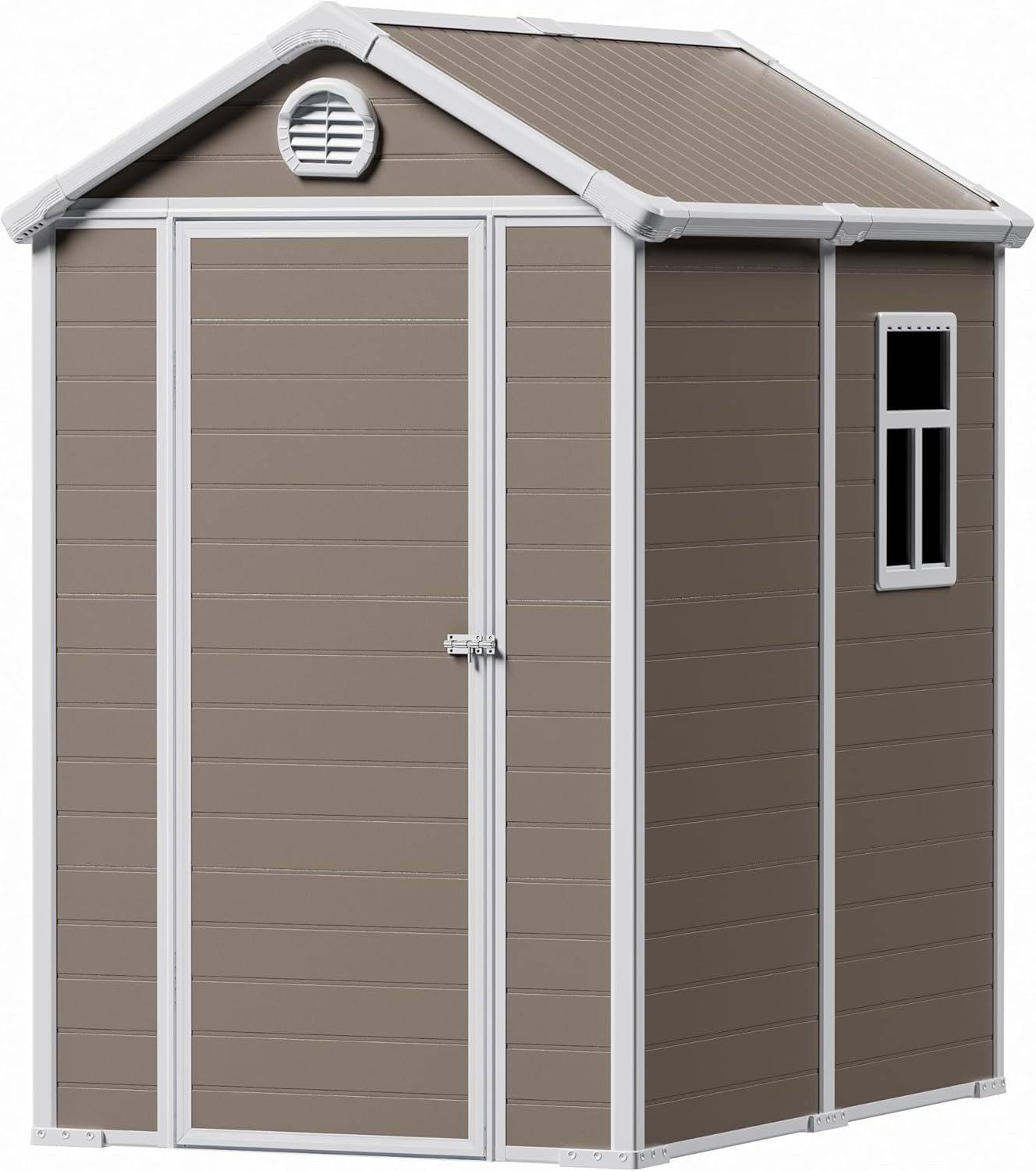 6x4.5 Large Outdoor Storage Shed with Floor, Spacious Tool Shed for Lawn Mower, Bike, and Patio Furniture, Includes Lockable Door and Ventilation, Warm Gray
