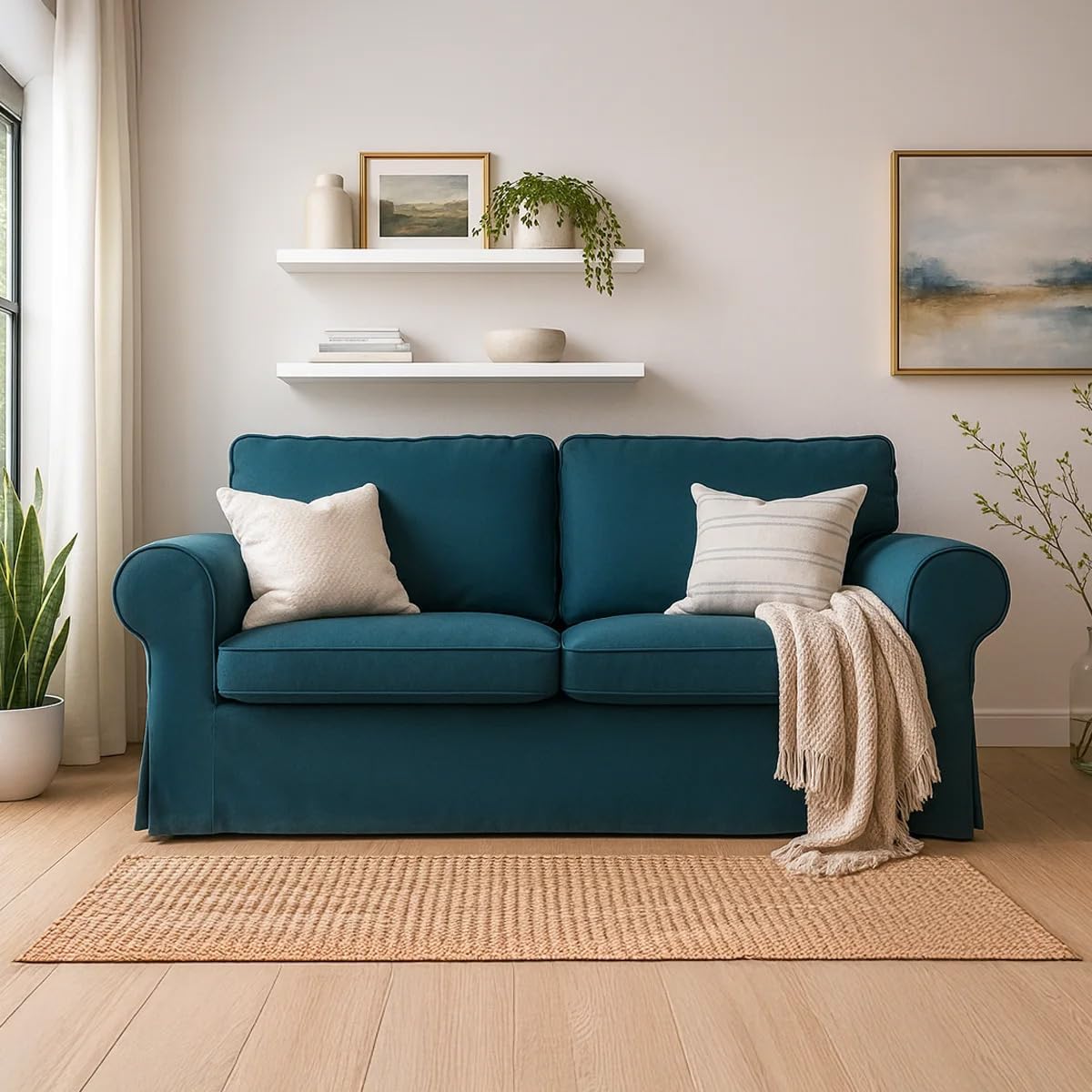Ektorp Loveseat Cover Replacement for IKEA Ektorp Sofa Cover, Ektorp 2 Seat Sofa Cover, Ektorp Cover Only!(Daily Blue)