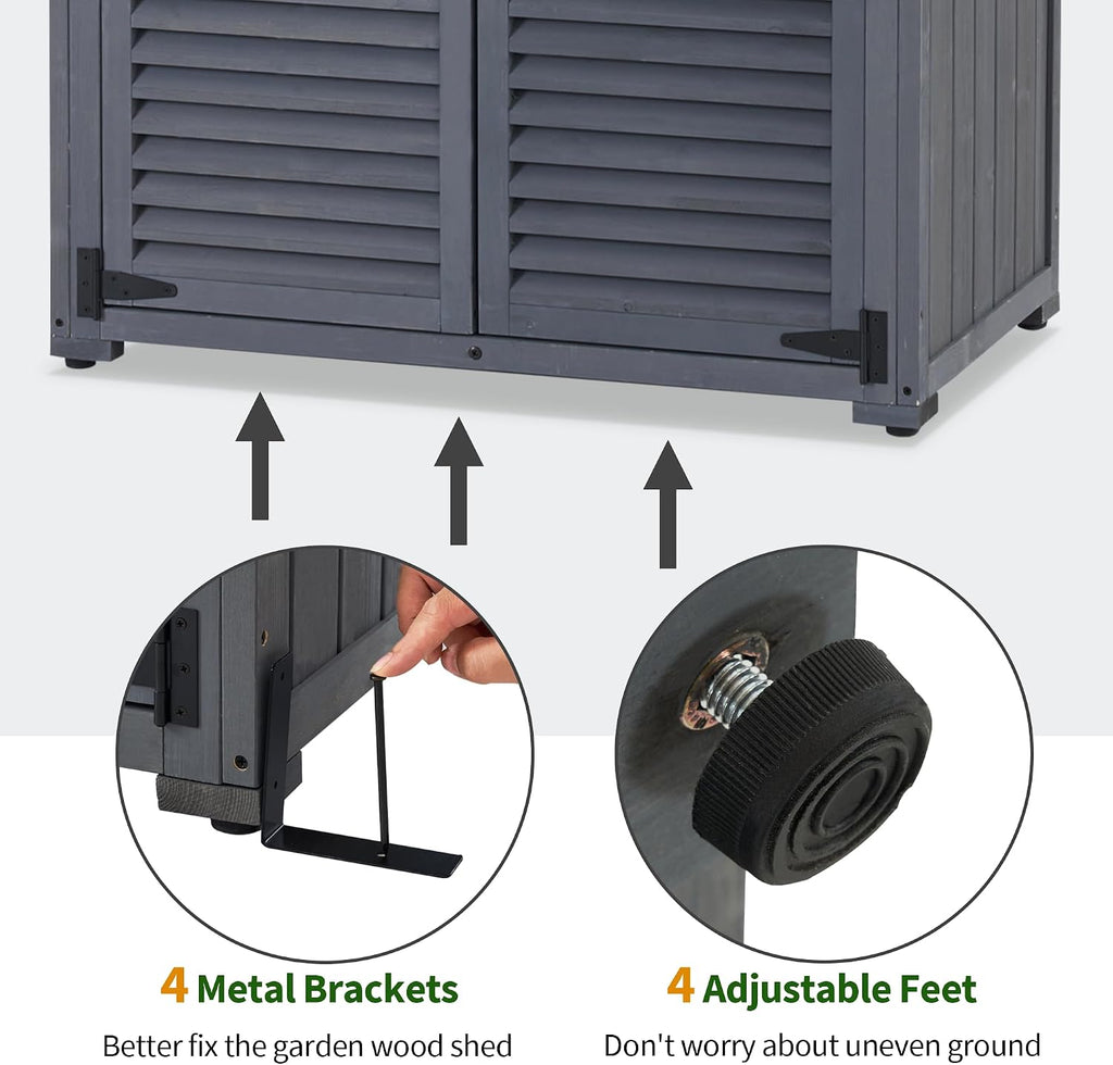 MCombo Outdoor Storage Cabinet, Wooden Storage Shed with Latch, Outside Garden Tool Shed with 2 Doors for Patio Yard Lawn, 0808 (Grey, Medium)