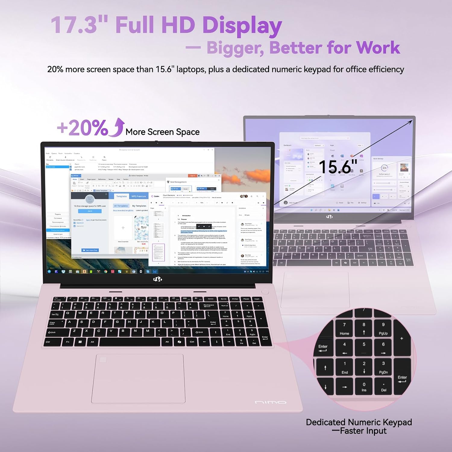 NIMO 17.3-Laptop, AMD Ryzen 7 7735HS (8C/16T) Radeon 680M, 32GB DDR5 RAM 2TB SSD, 100W PD Type-C Fast Charging, Wi-Fi 6E BT 5.2, Fingerprint Unlock, Backlit Keyboard for Business Student Light Gaming