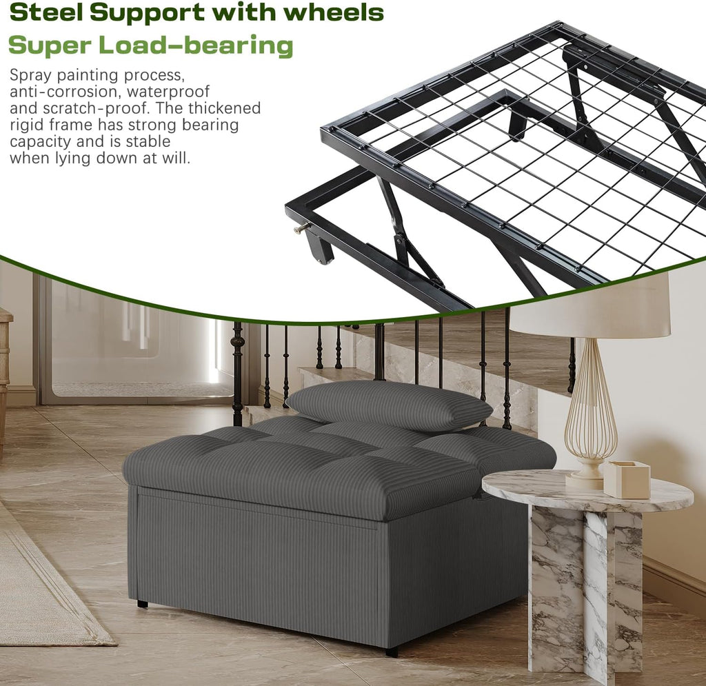 4-in-1 Convertible Sleeper Chair Bed with Adjustable Backrest Pillows Futon Sofa Bed with Side Pocket Sleeper Sofa Chair Pull Out Couches for Living Room Small Space, Charcoal