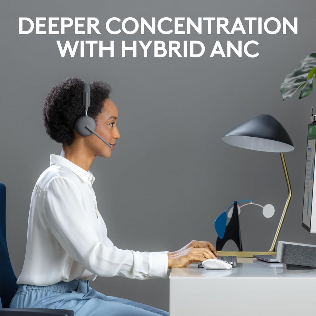 Logitech Zone Wireless 2 Premium Noise Canceling Headset with Hybrid ANC, Bluetooth, USB-C, USB-A, Certified for Zoom, Google Meet, Google Voice, Fast Pair, Engineered for Intel Evo laptops, Graphite