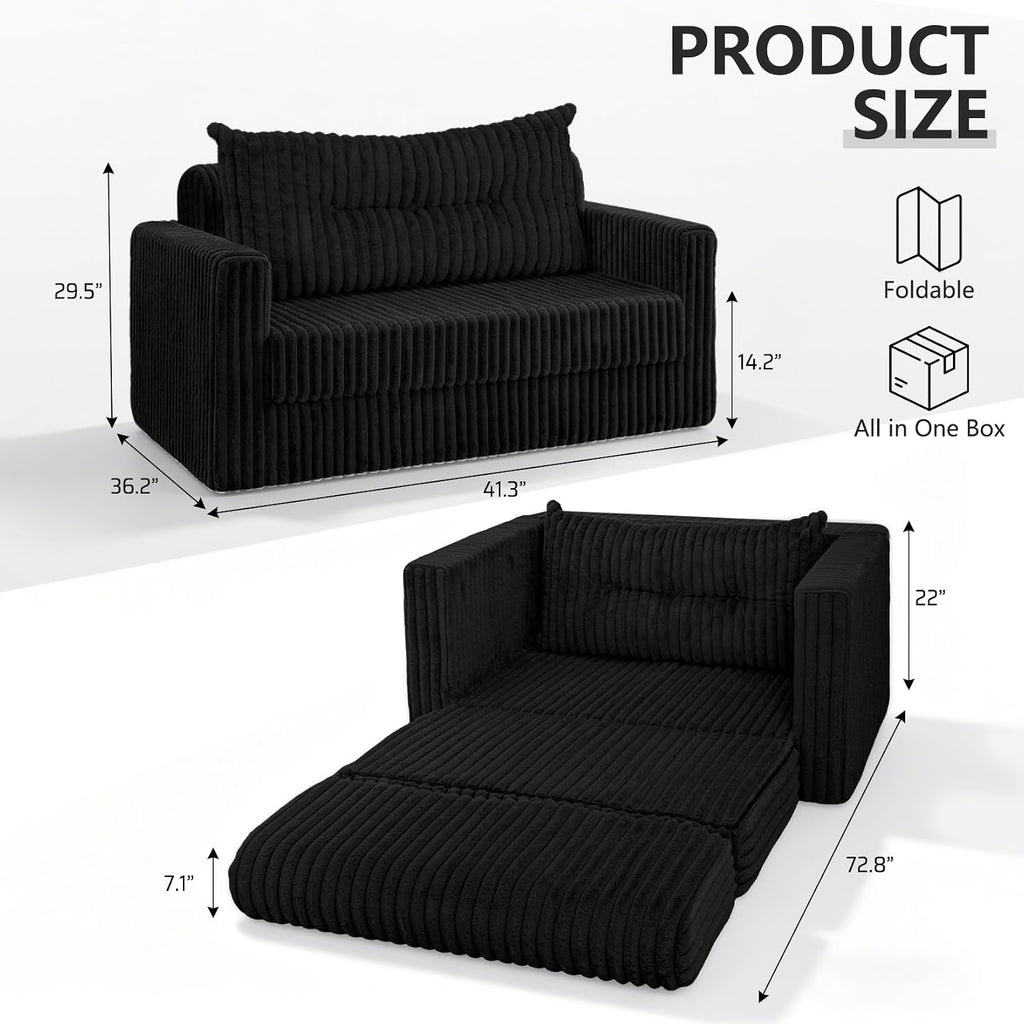 HABUTWAY Folding Sofa Bed, 2 in 1 Convertible Sleeper Chair with Pillow, Portable Fold Out Chair Bed with Armrest, Comfy Floor Couch, Lazy Sofa for Living Room Bedroom Dorm Home Office, Black