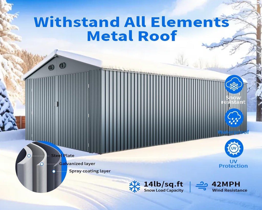 10x20 FT Outdoor Storage Shed, Metal Garage Shed with 2 Lockable Doors, Large Metal Building with 4 Air Vents, Galvanized Steel Prefab Garage Sheds for Car, Truck, Tool, Dark Gray