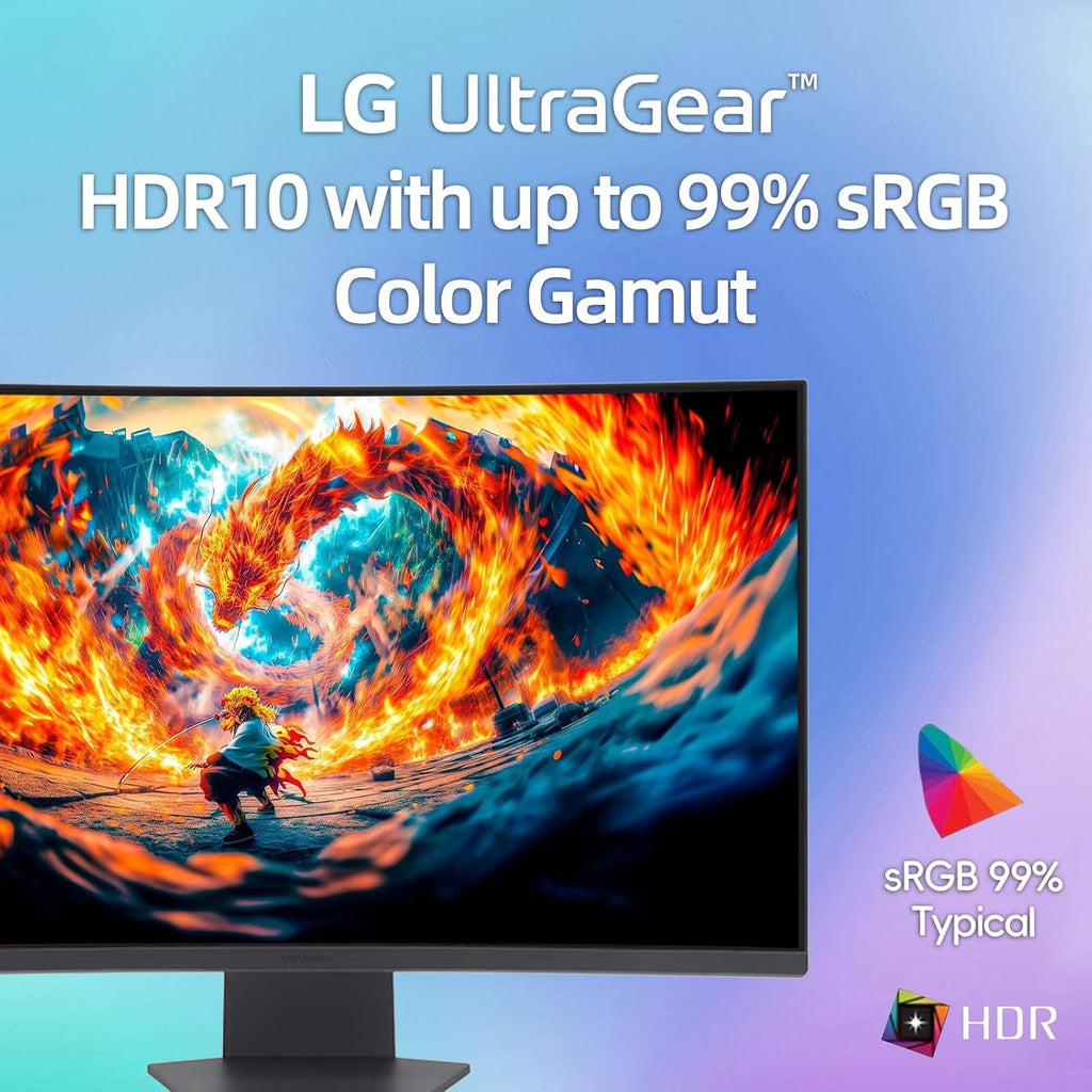 LG 32' Ultragear QHD Curved Gaming Monitor, 180Hz, 1ms, AMD FreeSync, 1000R Curve, HDR10, 99% sRGB, Black Stabilizer, Dual Controller, DisplayPort & HDMI, 3-Side Borderless, Tilt Adjustment, Black