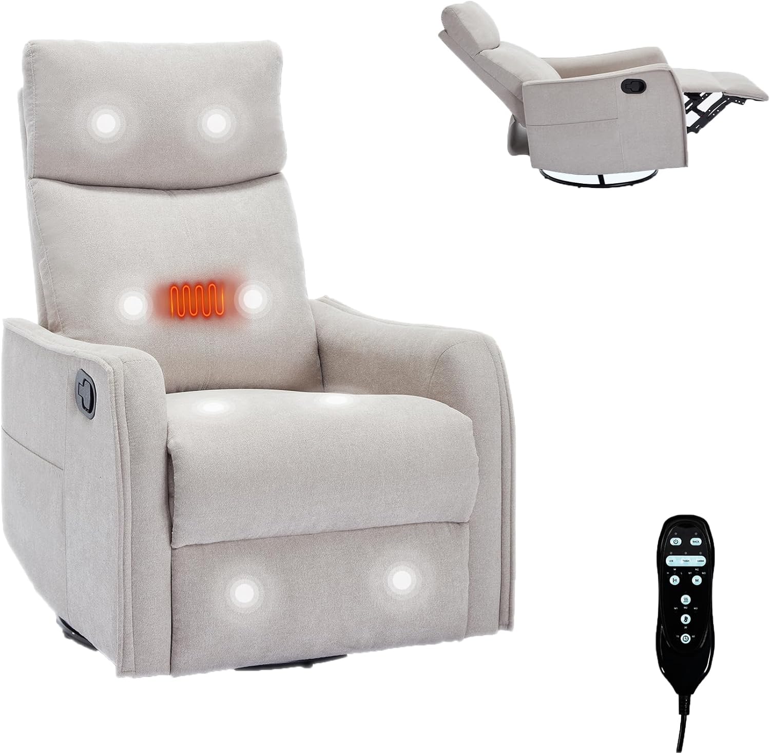 Massage Chair Recliner with Heat, 360° Swivel Glider Rocker with Reclining Backrest and Footrest, Manual Lazy Boy Recliners for Adults, Modern Nursery Rocking Chairs (Beige)