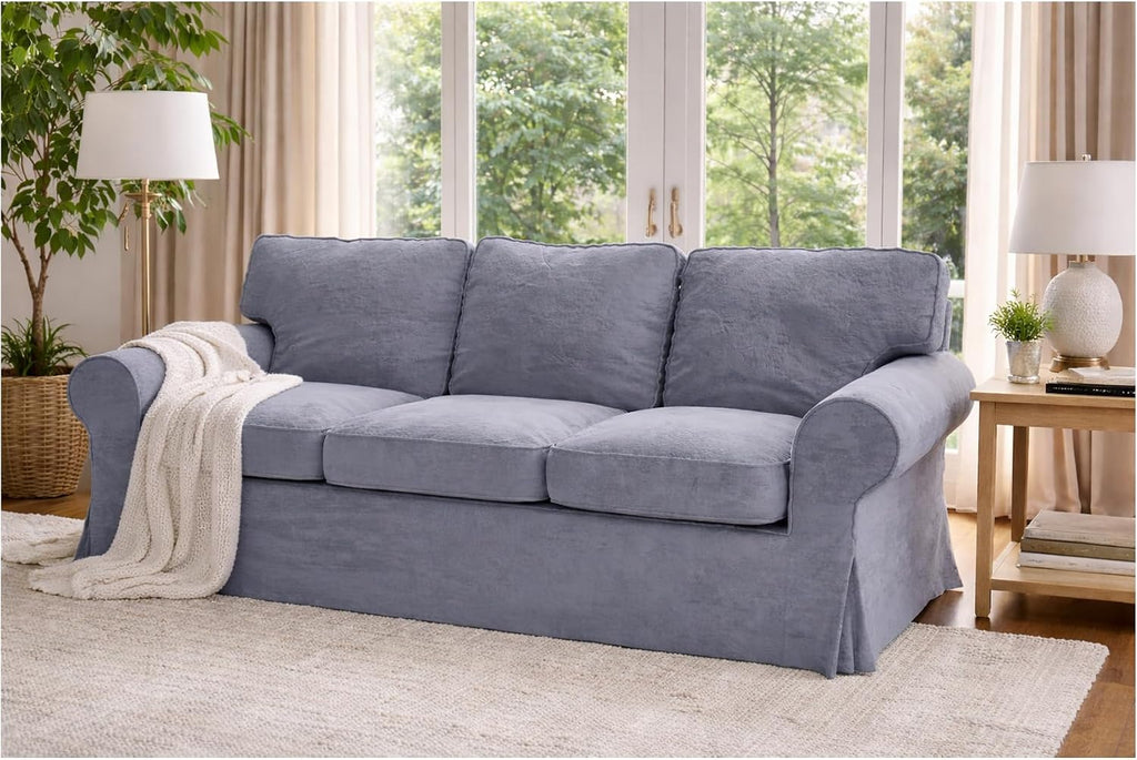 Velvet Pets Friendly Sofa Covers Custom Made Compatible for IKEA Ektorp Three Seat Sofa Slipcovers (Velvet Light Gray Ektorp 3)