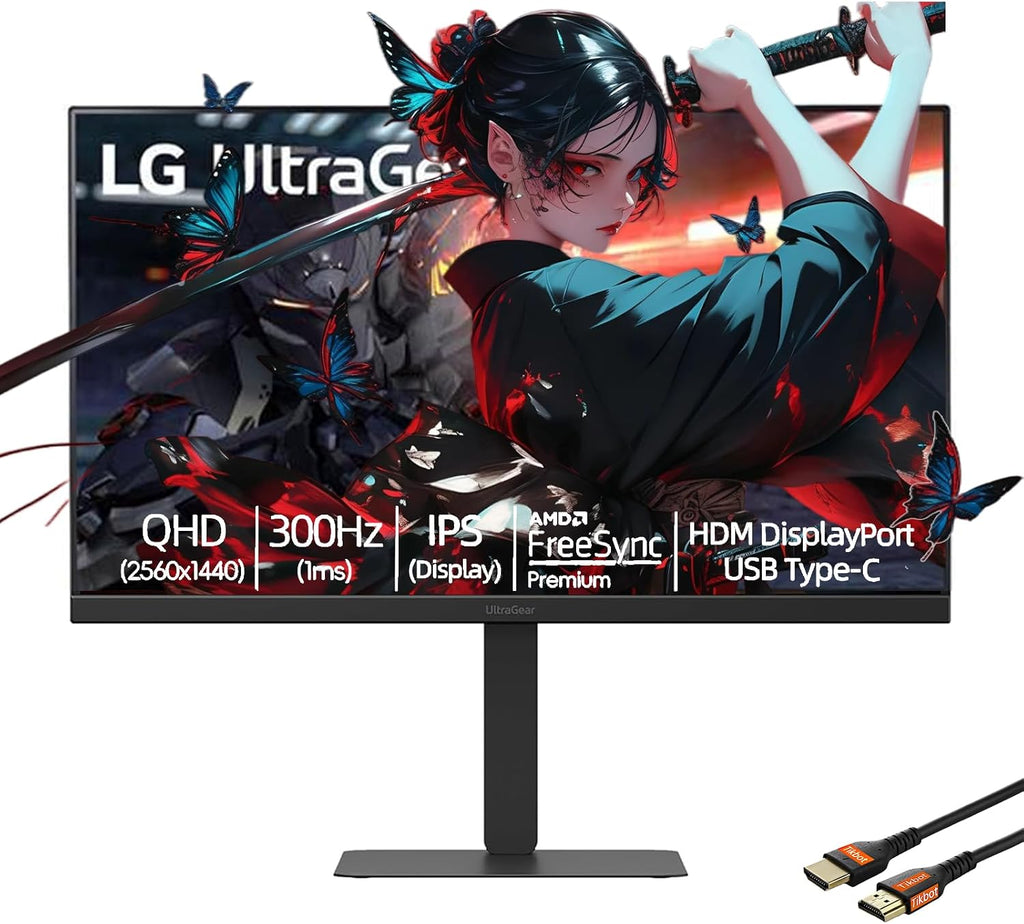 LG 27 inch QHD Monitor | 300Hz -1ms | AMD FreeSync Premium, G-SYNC Compatibility | USB-C, HDMI 2.1 | Built-in Speaker | Tilt/Height/Pivot Adjustable Stand | W/HDMI