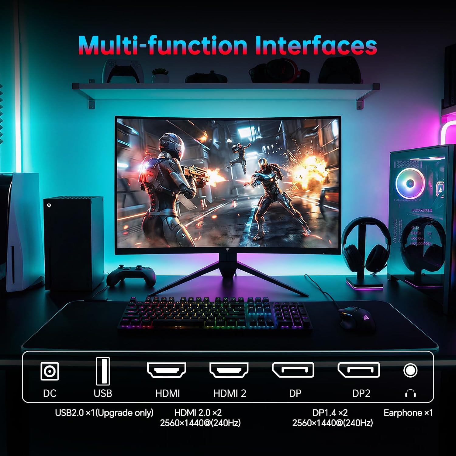 KTC 27 Inch 240Hz Curved Gaming Monitor, 2K QHD 2560x1440P Computer Monitor with 1000R, 2500:1 Contrast, Adaptive Sync, DP 1.4, HDMI 2.0, VESA, Tiltable, H27S25E