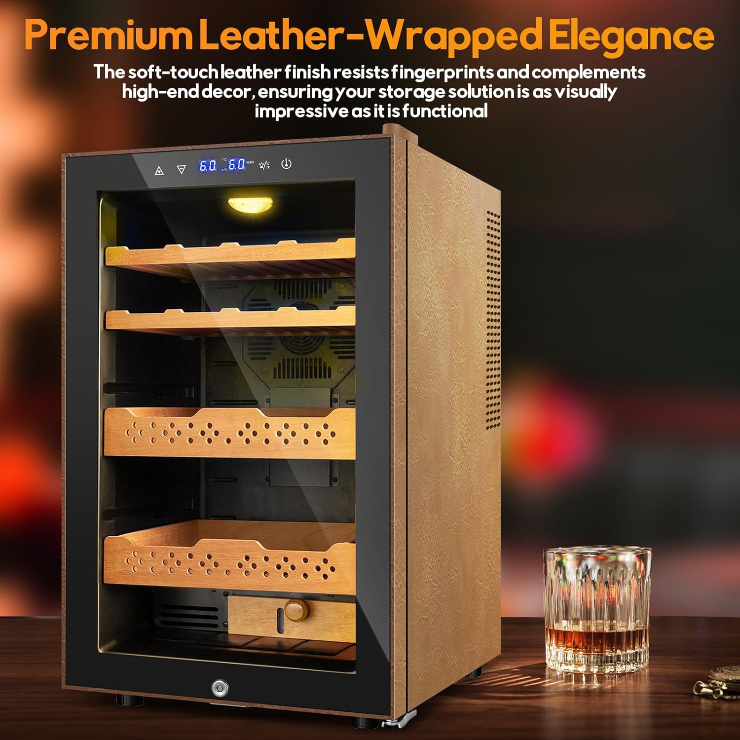 70L Upgraded Electric Humidor, 400 Counts Large Capacity,Thermostatic Electric Cooler Cabinet with Digital LED Screen, Safety Lock,Smart Humidity & Temp Control, Gifts for Men