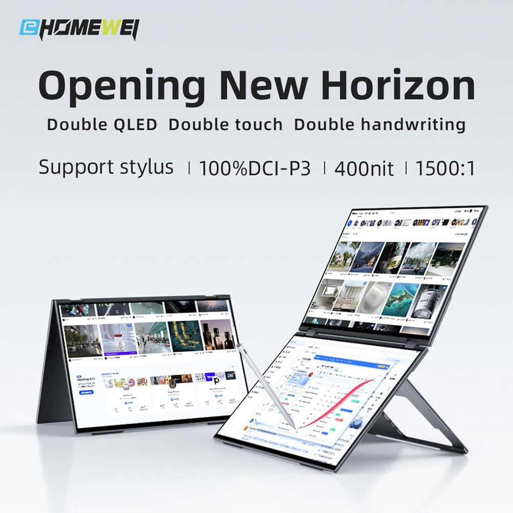 EHOMEWEI X1 Pro Dual Monitor, 2K 60Hz 16'*2 Laptop Expansion Portable Screens 2560 * 1600 100% DCI-P3 HDR 400 cd/㎡ Brightness for Gaming Phone/Switch/Windows MacOS No Stylus Touch