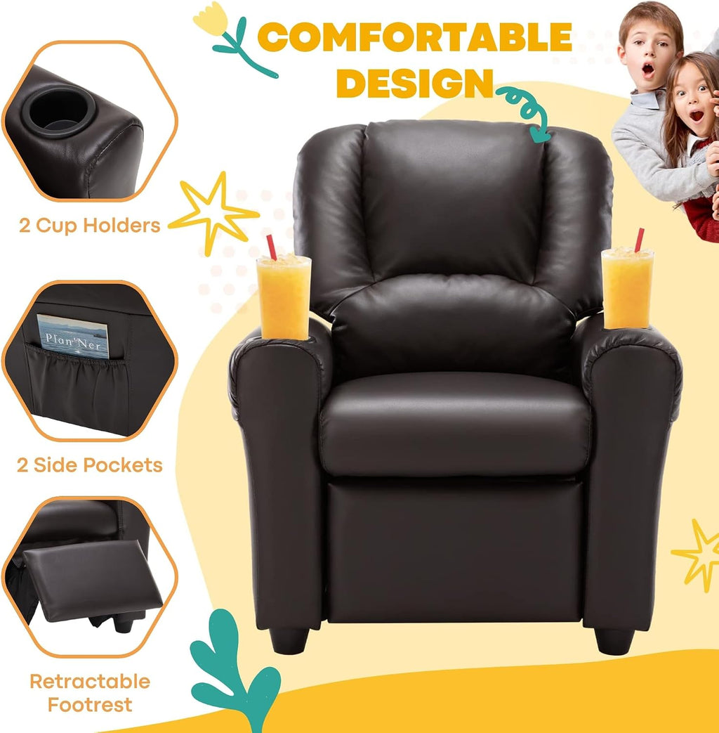 Candy Kids Reclining Chair Leather Recliner Sofa Push Back Toddler Youth Children Child Ages 1-6