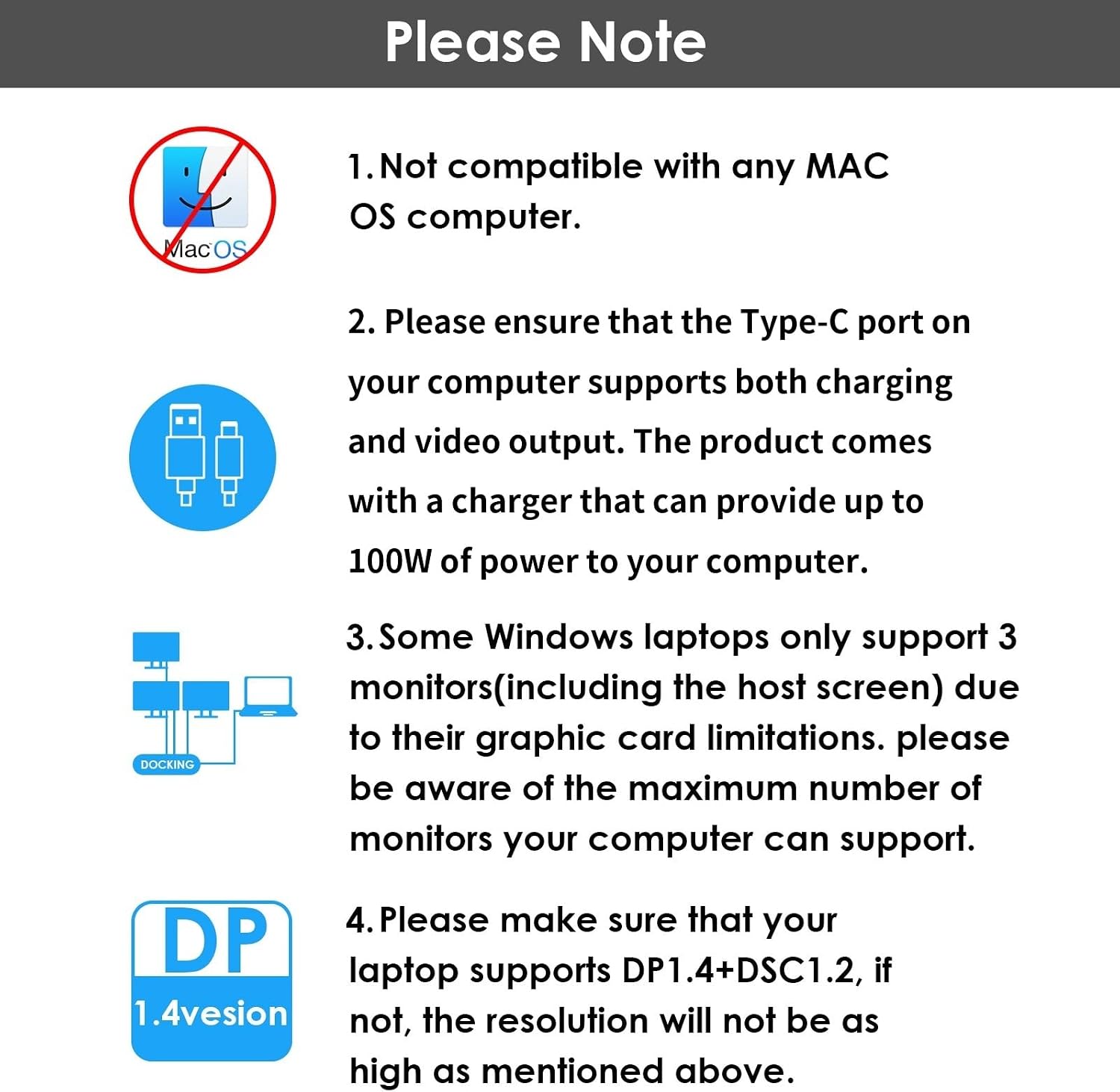 Laptop Docking Station, Docking Station 3 Monitors with 2* DP+HDMI, 4K@144Hz,130W PD Charger, 4* USB 3.0, Audio, Gigabit Ethernet, TF/SD for Lenovo,HP,Dell, Windows System Computer