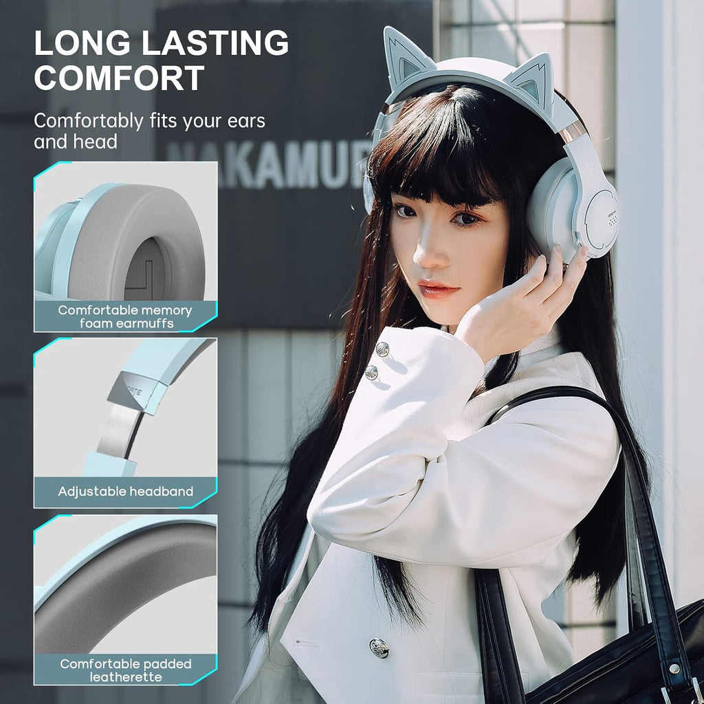 Edifier G5BT CAT Wireless Bluetooth Gaming Headset with Mic, Wired Cat Ear Headphones, Over Ear Headphones with Detachable Cat Ear, RGB Light, for PC, PS5, PS4, Nintendo Switch(Sky Blue)