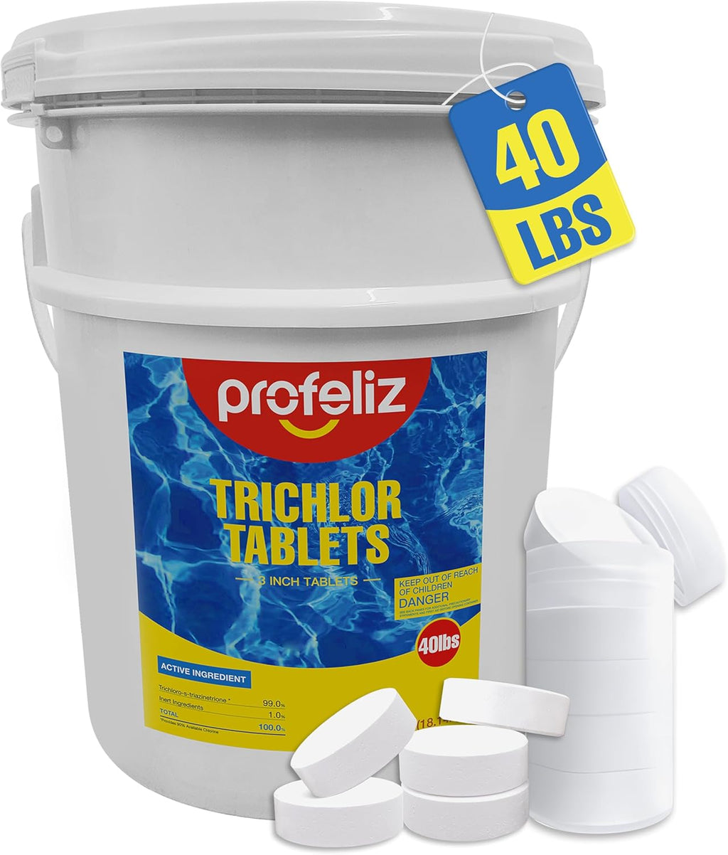 PROFELIZ Chlorine Tablets 3 Inch for Swimming Pools, Kills Bacteria and Stops Algae, Slow Dissolving,Exclusive Protective Packaging,Pool Chlorine Tablets,40lbs