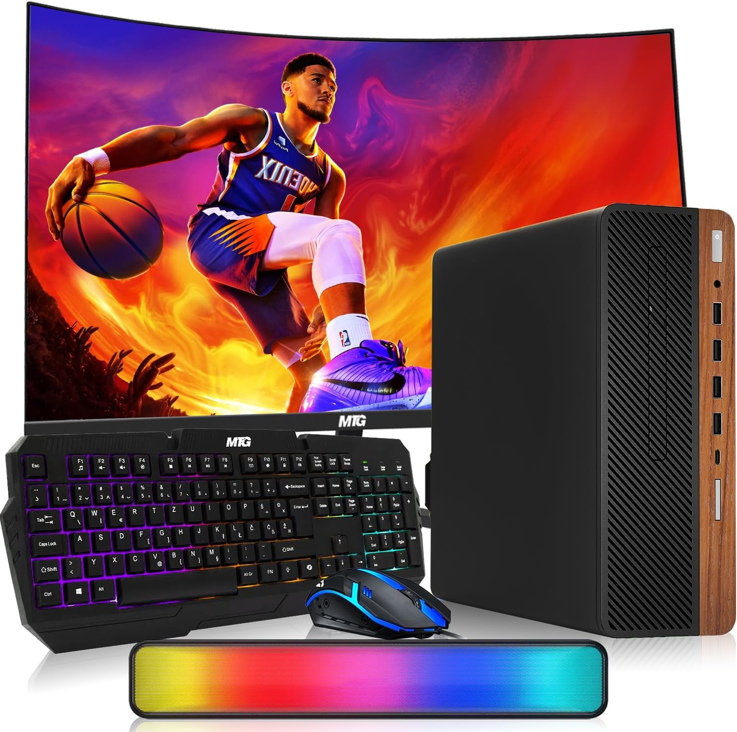 HP Dark Single Premium Desktop Computer PC – AMD Processor,16GB RAM,512GB SSD,24 Inch Curved Monitor,RGB Keyboard with AI Copilot Key and Mouse,RGB Soundbar,Windows 11(Renewed)