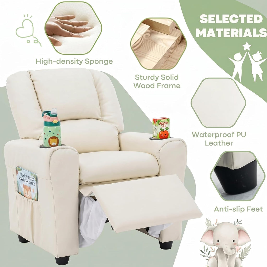 Candy Kids Reclining Chair Leather Recliner Sofa Push Back Toddler Youth Children Child Ages 1-6