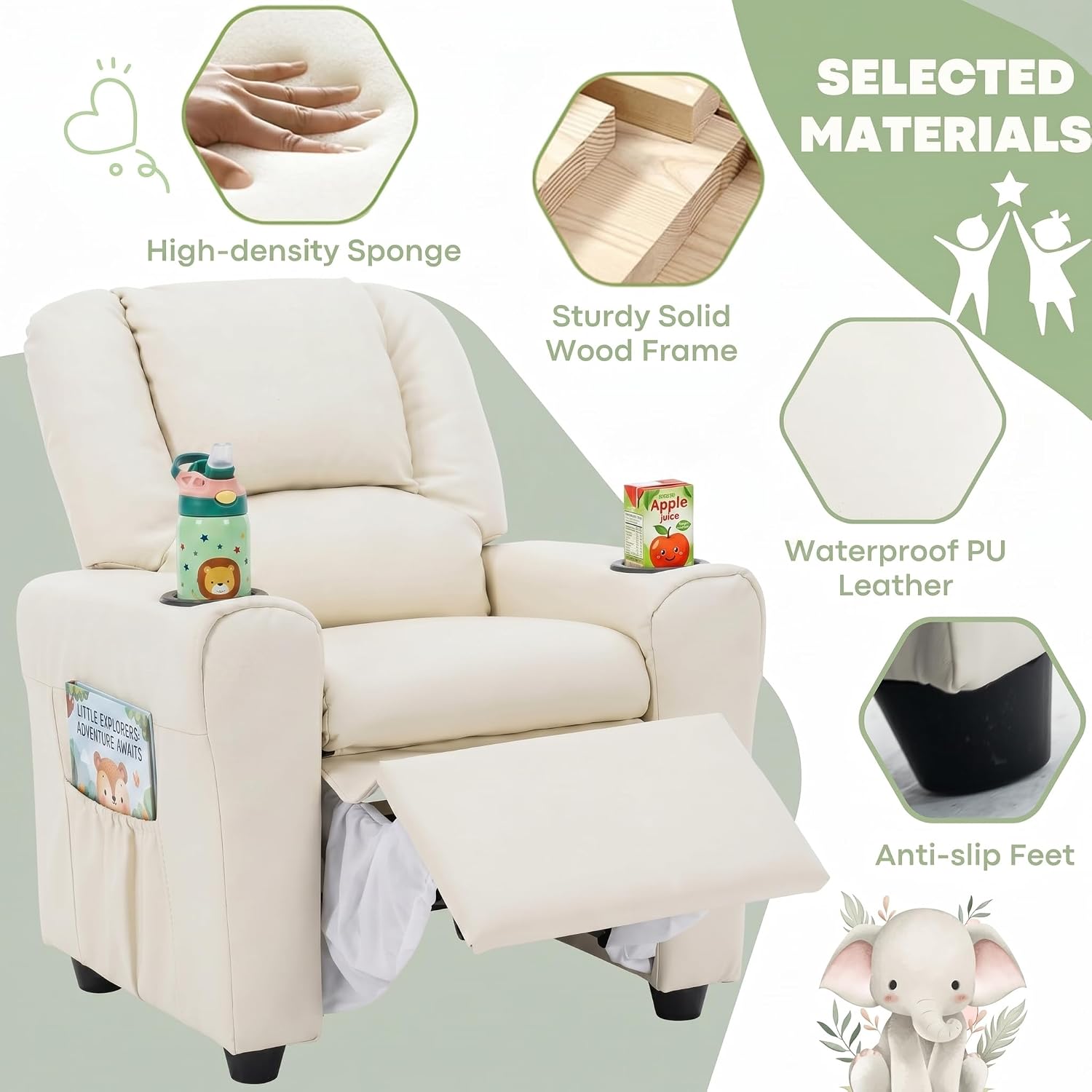 Candy Kids Reclining Chair Leather Recliner Sofa Push Back Toddler Youth Children Child Ages 1-6