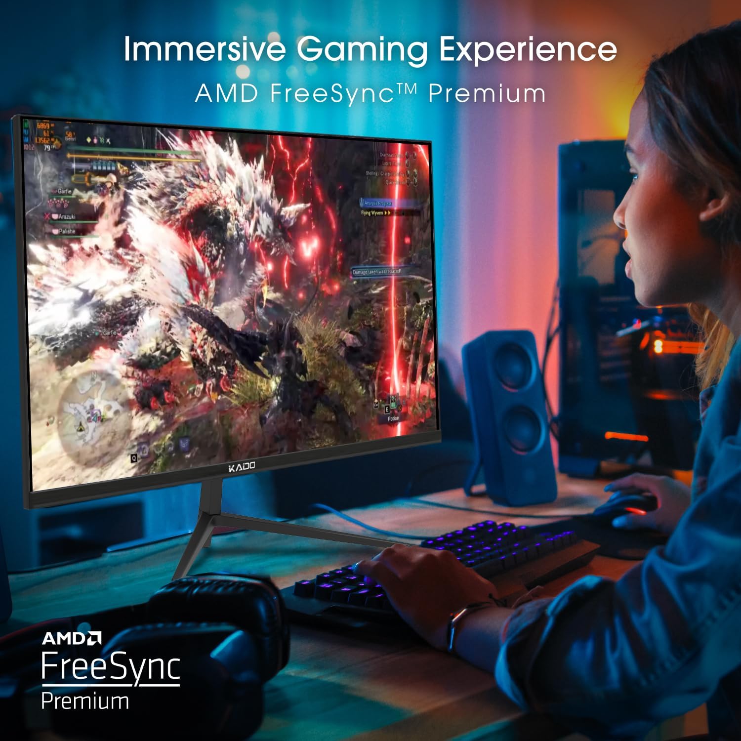 Kado Dual Gaming Monitor Setup - 2-Pack 27' 165Hz 1ms 1920x1080 Flat Screen Computer Monitor, Parallel Gaming AMD FreeSync Premium Panoramic, VESA Mount HDMI DisplayPort Built-in Speakers