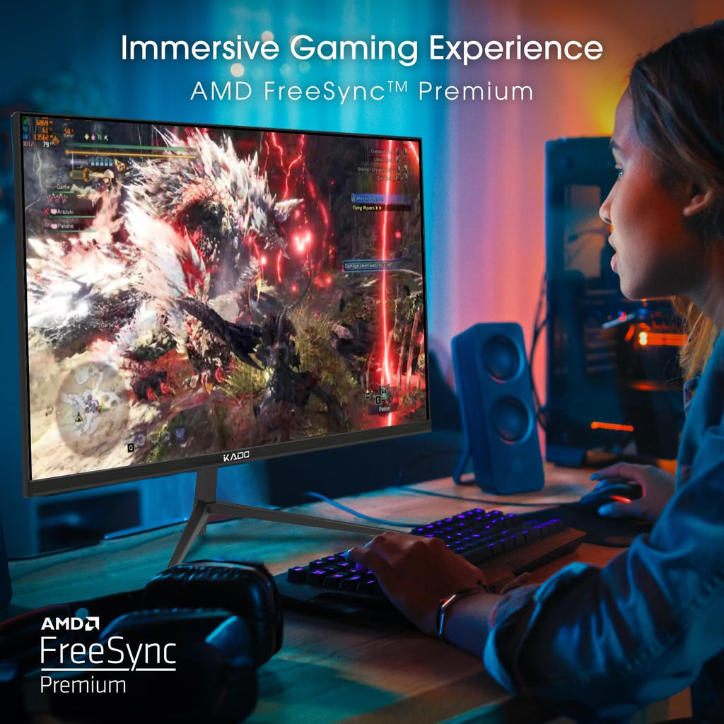 Kado Dual Gaming Monitor Setup - 2-Pack 27' 165Hz 1ms 1920x1080 Flat Screen, AMD FreeSync Premium, Panoramic Gaming Multi-View Split Screen Streaming, VESA Mount HDMI DisplayPort Built-in Speakers