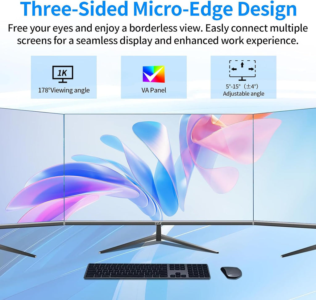 ZZA 27 inch 100Hz Curved Monitor with 1K 1920x1080 Computer Screen 27 inch FHD with HDMI,VGA and Wall Mountable|1080P Eye Care PC Office Display for Working and Gaming